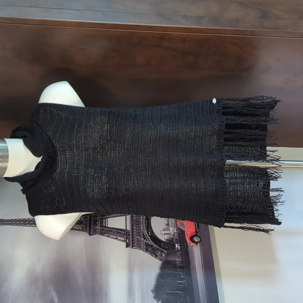 Guess Black Knit Top with Fringe